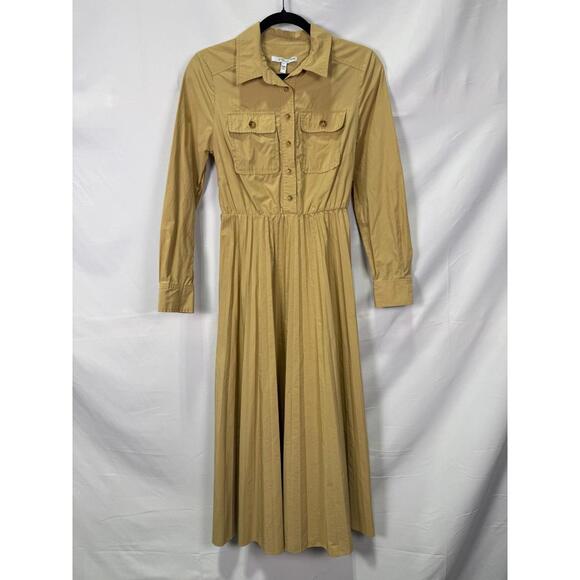 Derek Lam 10 Crosby Beige Kenza Pleated Shirt Dress Size 4 with Fabric Pull - Picture 4 of 8